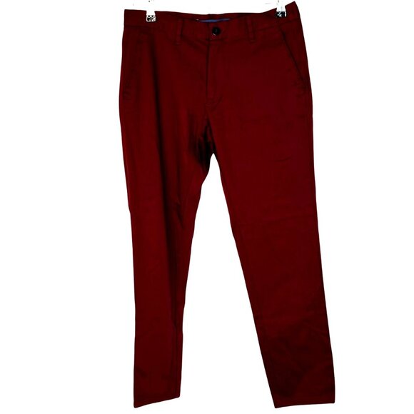 Zara Man Burgundy Maroon Flat Front Slim Chino Dress Pants Men's Size 30 - Picture 1 of 5